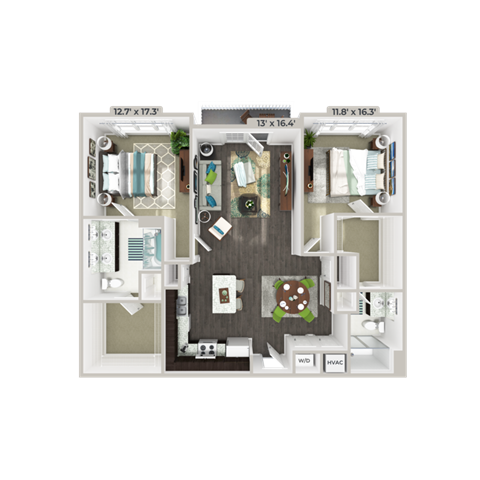 Two bedroom floorplan B3A